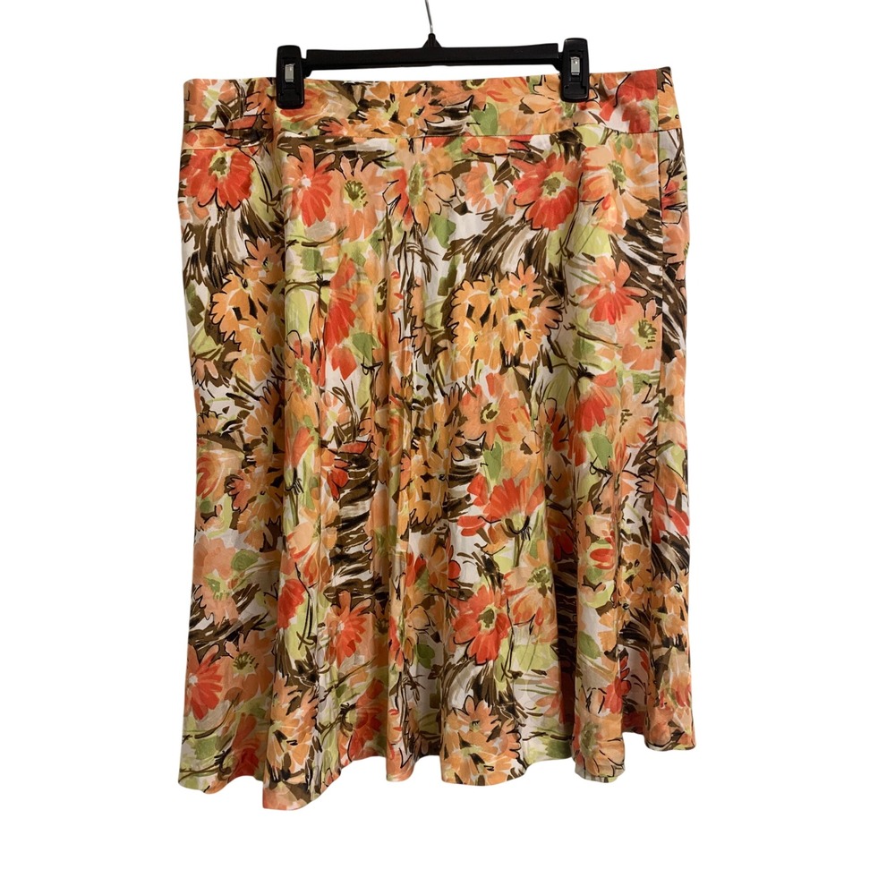 Pendleton Silk Cotton Floral Midi Skirt Coastal  Green Size 18 A-Line Zip